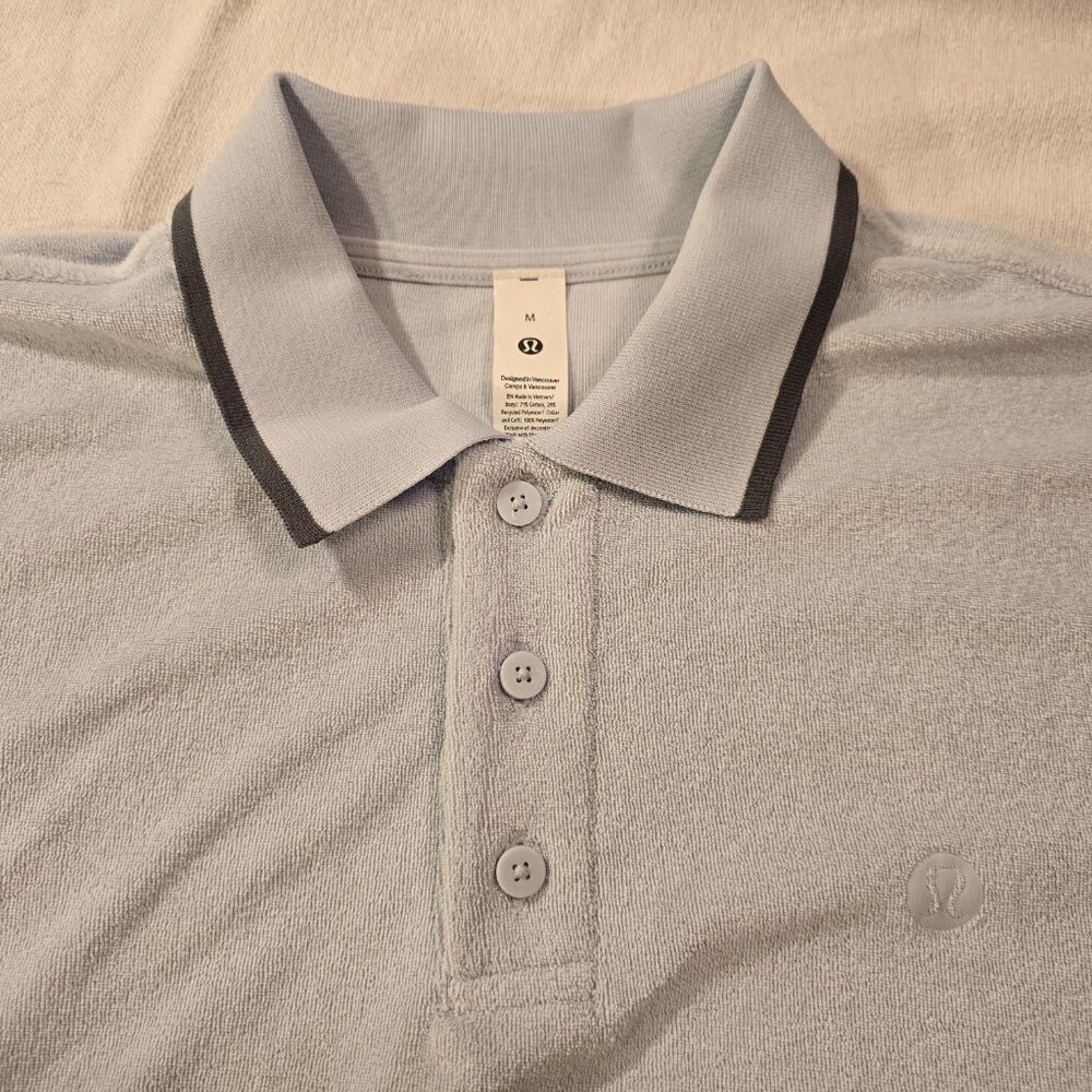 Lululemon Mens M Medium Cotton Terry Relaxed Fit Polo NWT NEW SOFT Light Blue - Picture 3 of 15